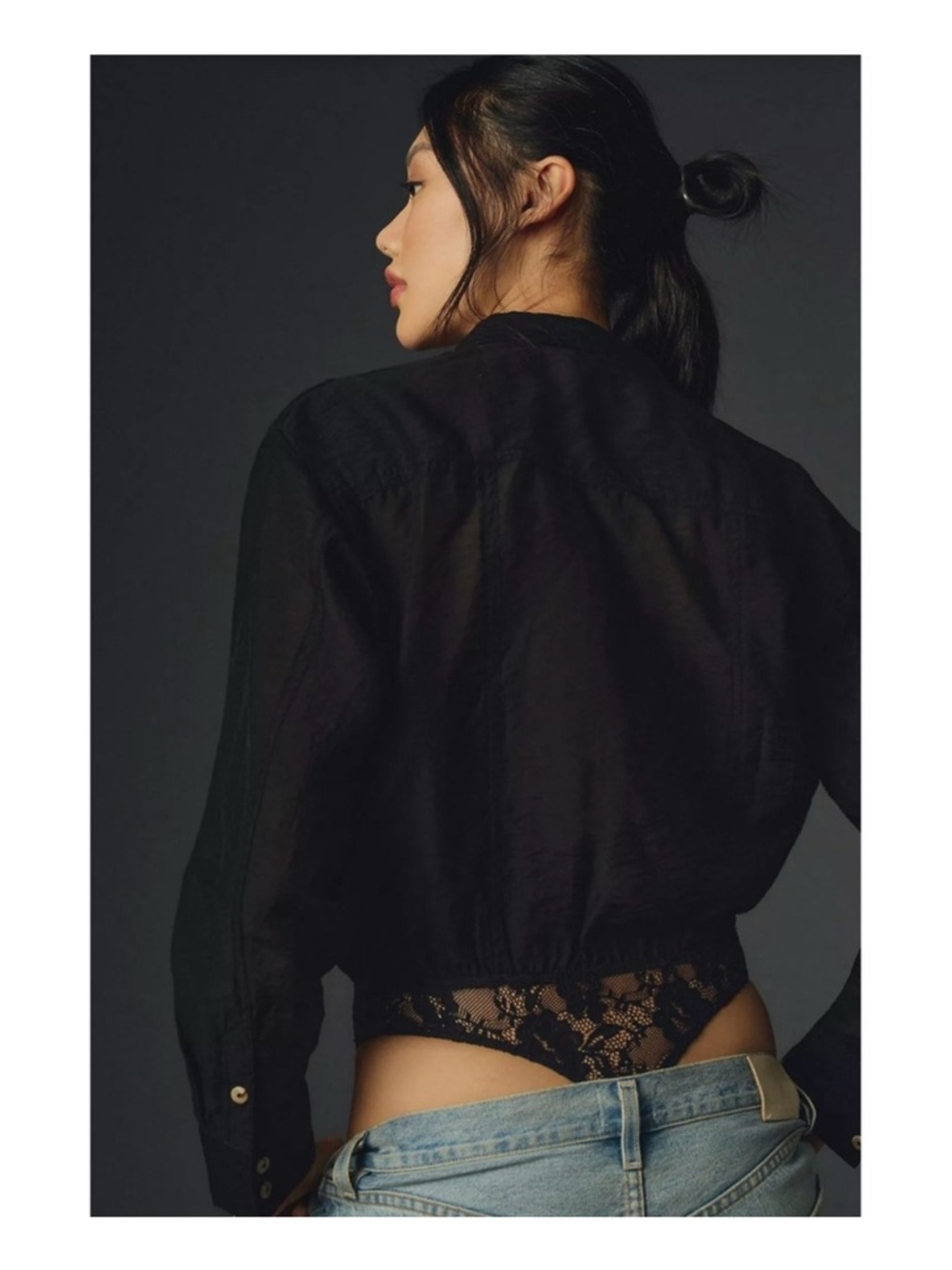 Anthropologie Pilcro Buttondown Blouse Bodysuit in Black Size Large - Picture 3 of 13